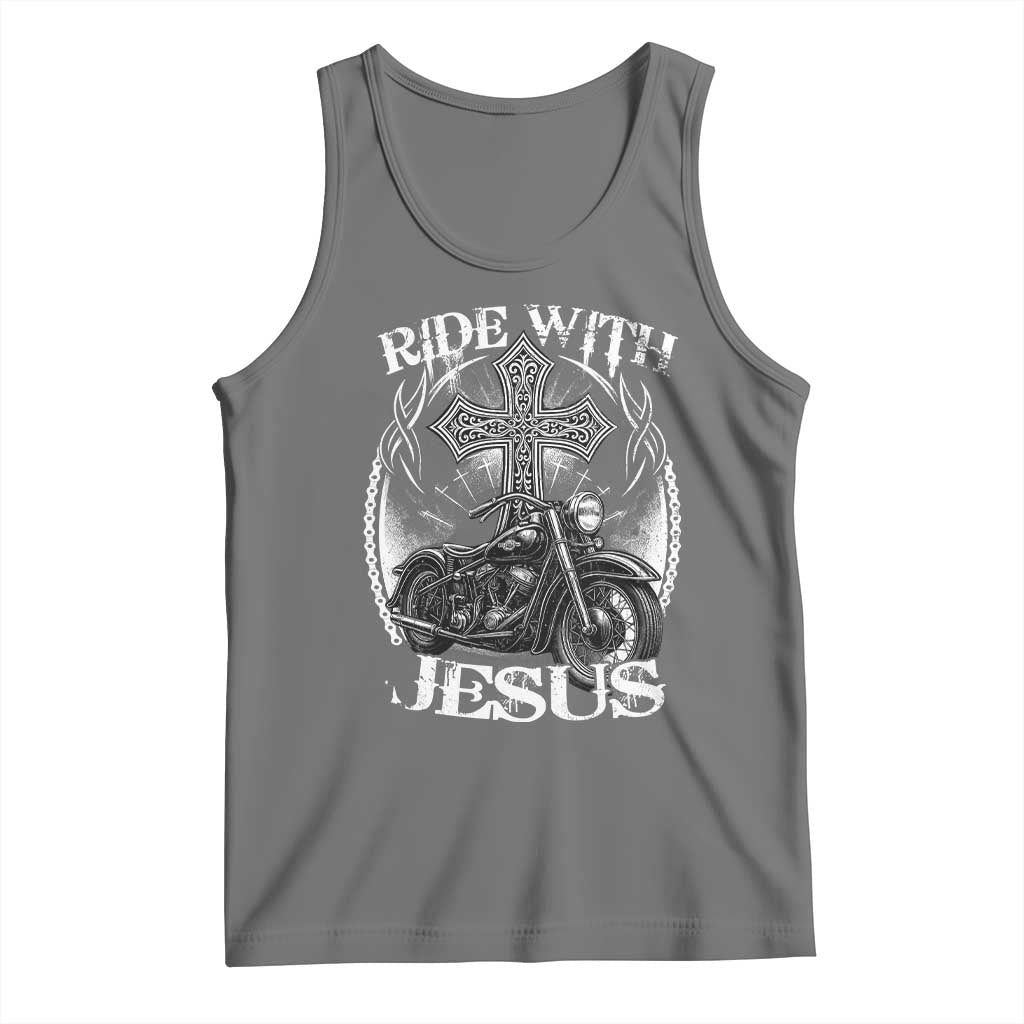 Christian Biker Tank Top Ride With Jesus Religious Faith Motorcycle Rider - Wonder Print Shop