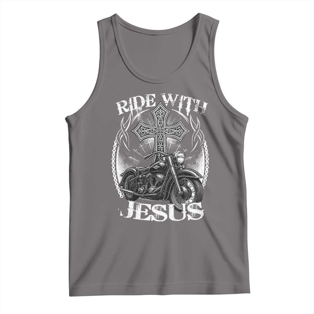Christian Biker Tank Top Ride With Jesus Religious Faith Motorcycle Rider - Wonder Print Shop