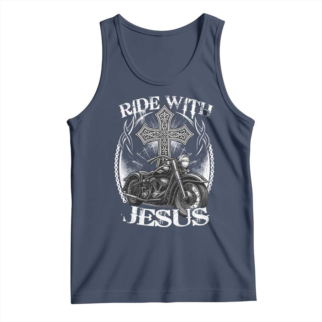 Christian Biker Tank Top Ride With Jesus Religious Faith Motorcycle Rider - Wonder Print Shop
