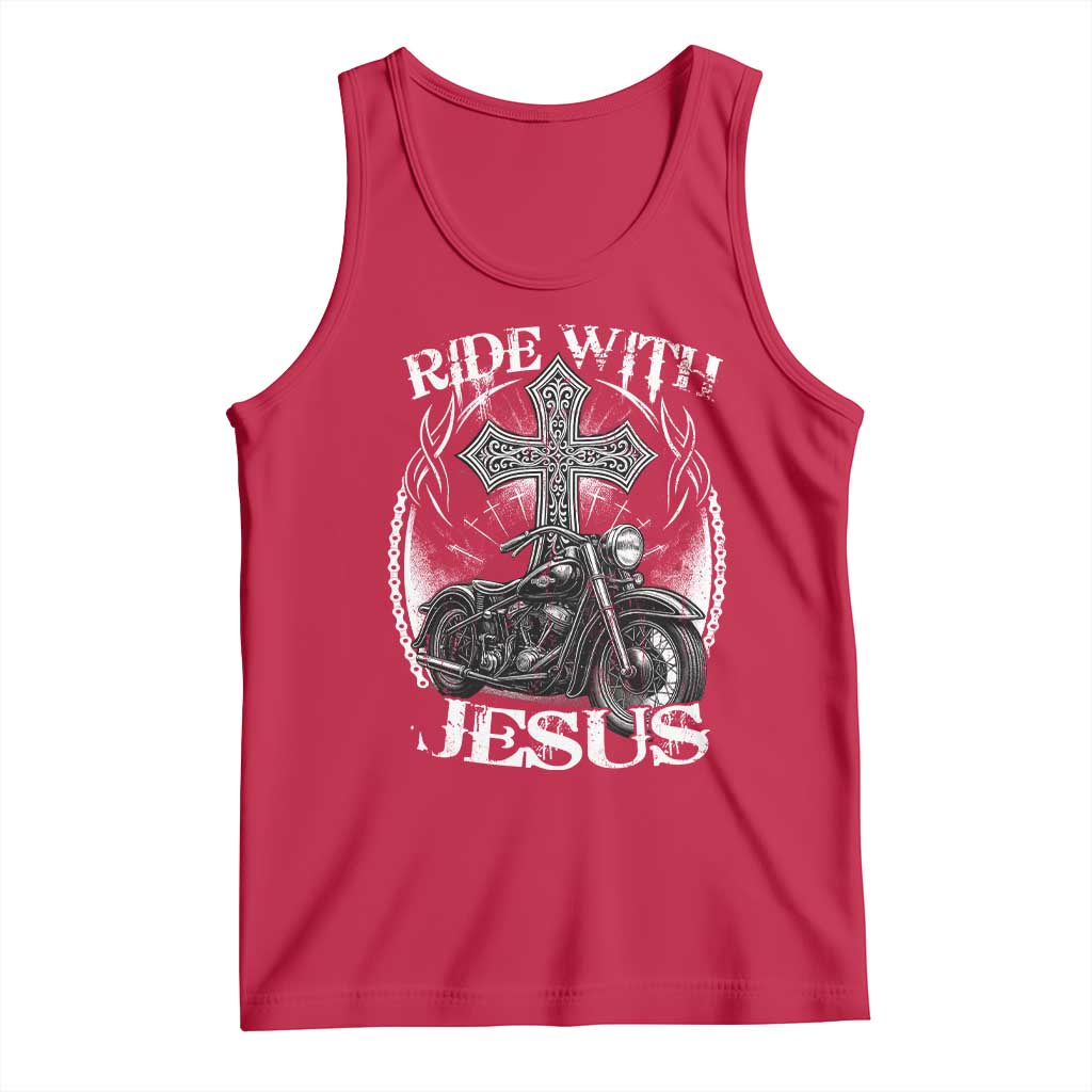 Christian Biker Tank Top Ride With Jesus Religious Faith Motorcycle Rider - Wonder Print Shop