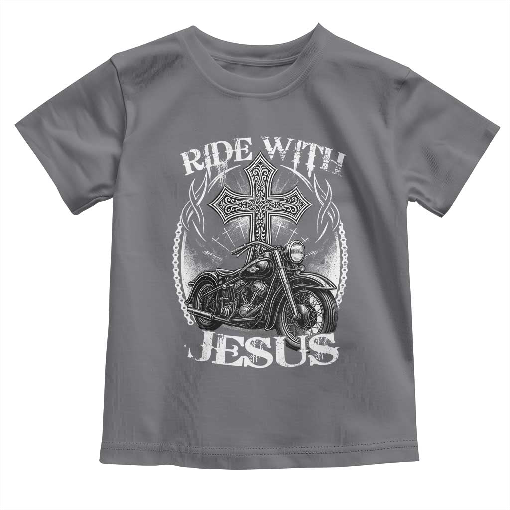 Christian Biker Toddler T Shirt Ride With Jesus Religious Faith Motorcycle Rider - Wonder Print Shop