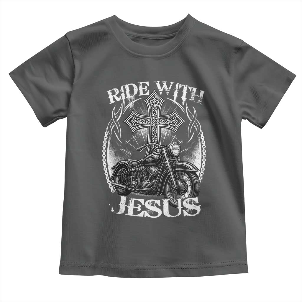 Christian Biker Toddler T Shirt Ride With Jesus Religious Faith Motorcycle Rider - Wonder Print Shop