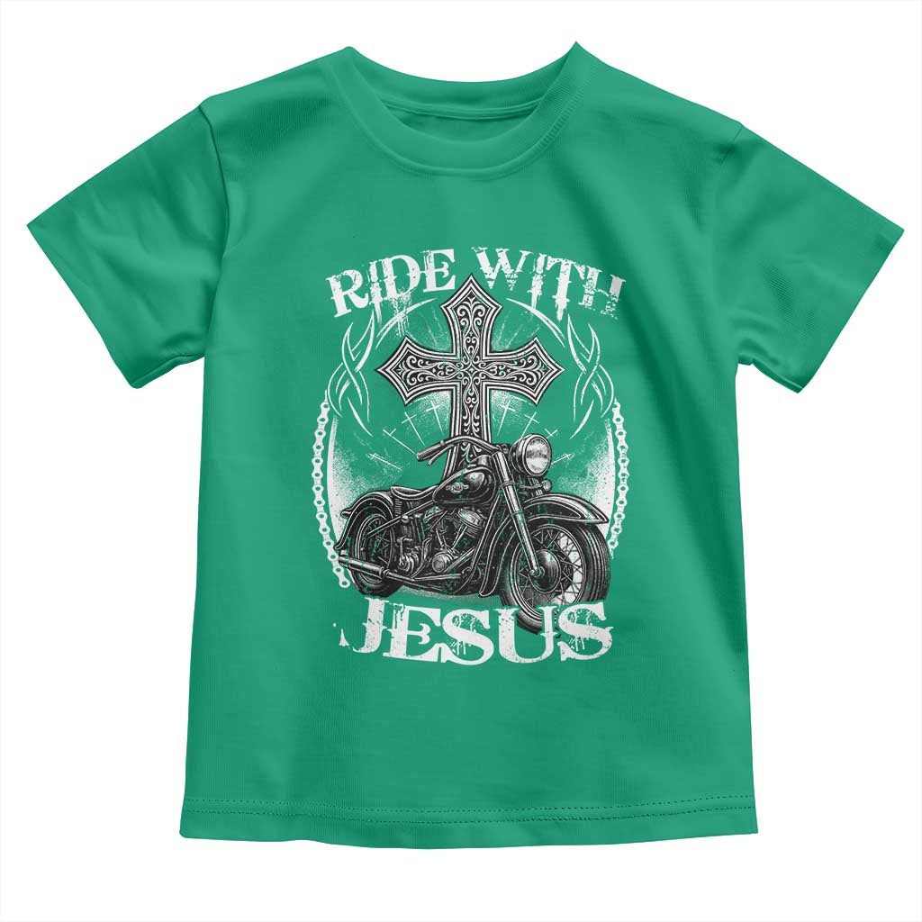 Christian Biker Toddler T Shirt Ride With Jesus Religious Faith Motorcycle Rider - Wonder Print Shop