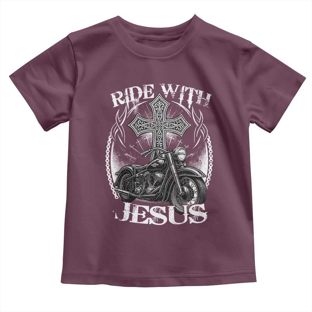 Christian Biker Toddler T Shirt Ride With Jesus Religious Faith Motorcycle Rider - Wonder Print Shop
