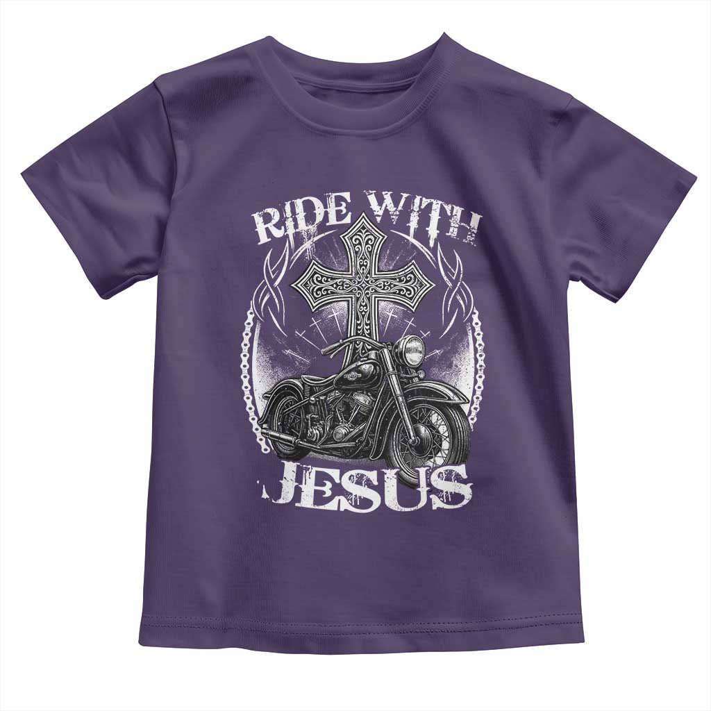 Christian Biker Toddler T Shirt Ride With Jesus Religious Faith Motorcycle Rider - Wonder Print Shop