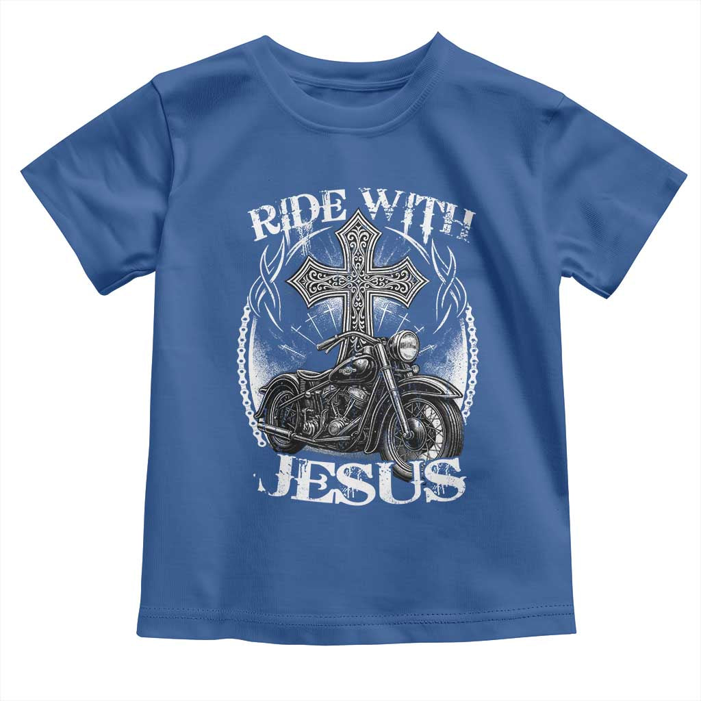 Christian Biker Toddler T Shirt Ride With Jesus Religious Faith Motorcycle Rider - Wonder Print Shop