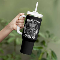 Christian Biker Tumbler With Handle Ride With Jesus Religious Faith Motorcycle Rider - Wonder Print Shop