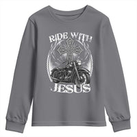 Christian Biker Youth Sweatshirt Ride With Jesus Religious Faith Motorcycle Rider - Wonder Print Shop