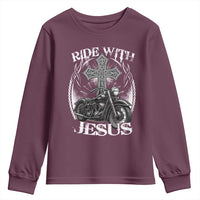Christian Biker Youth Sweatshirt Ride With Jesus Religious Faith Motorcycle Rider - Wonder Print Shop