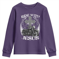 Christian Biker Youth Sweatshirt Ride With Jesus Religious Faith Motorcycle Rider - Wonder Print Shop