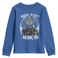 Christian Biker Youth Sweatshirt Ride With Jesus Religious Faith Motorcycle Rider - Wonder Print Shop