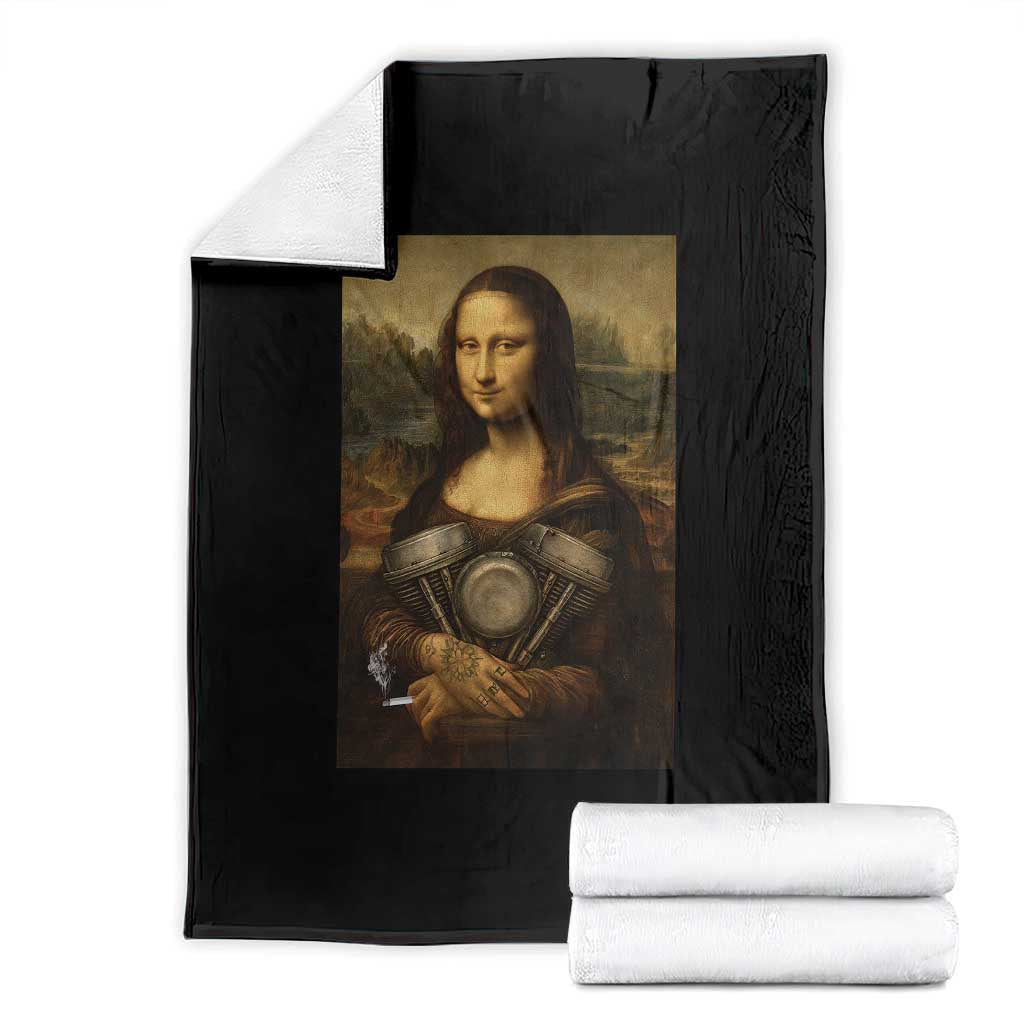 Funny Monalisa Rider Vintage Retro Motorcycle Engine Throw Blanket - Wonder Print Shop