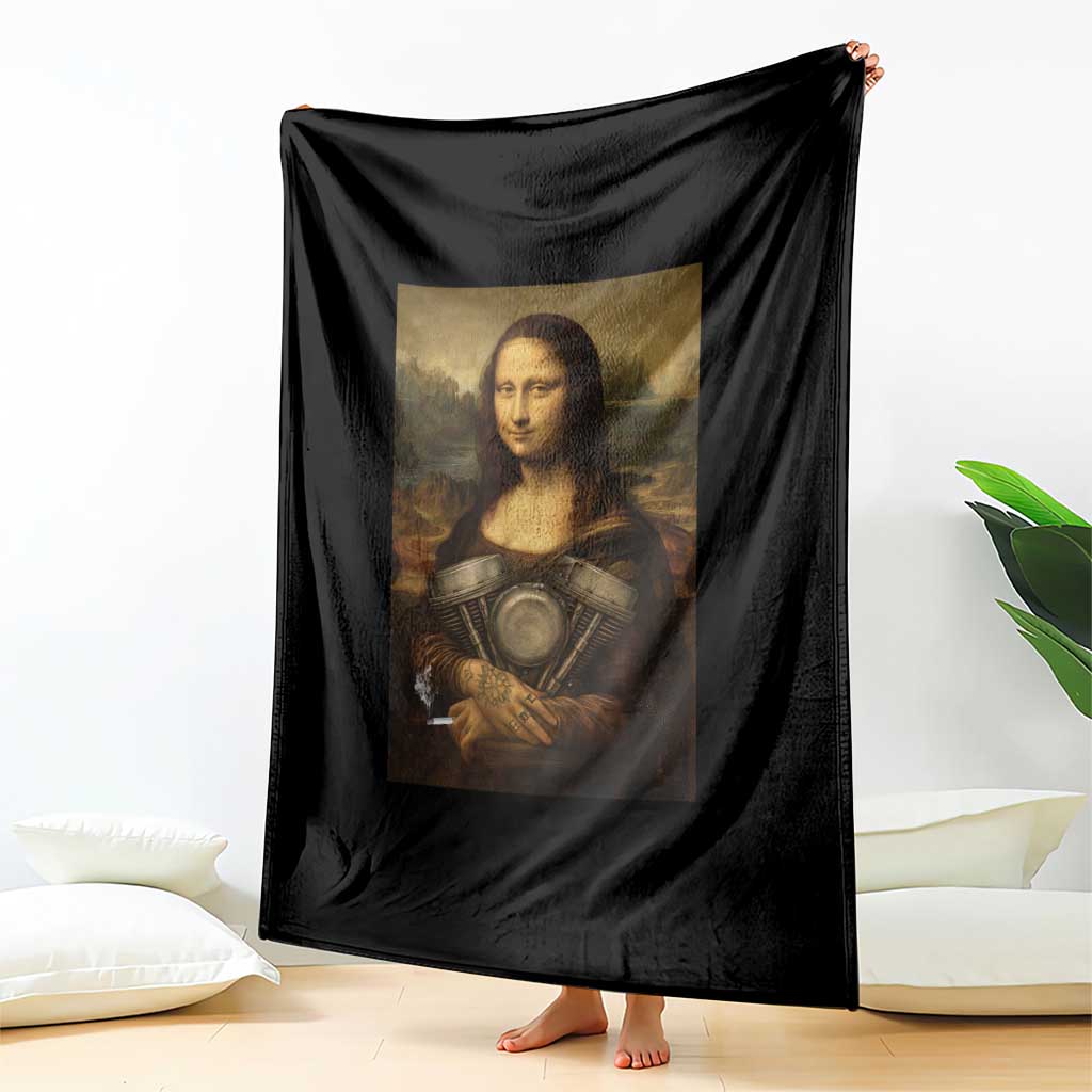 Funny Monalisa Rider Vintage Retro Motorcycle Engine Throw Blanket - Wonder Print Shop