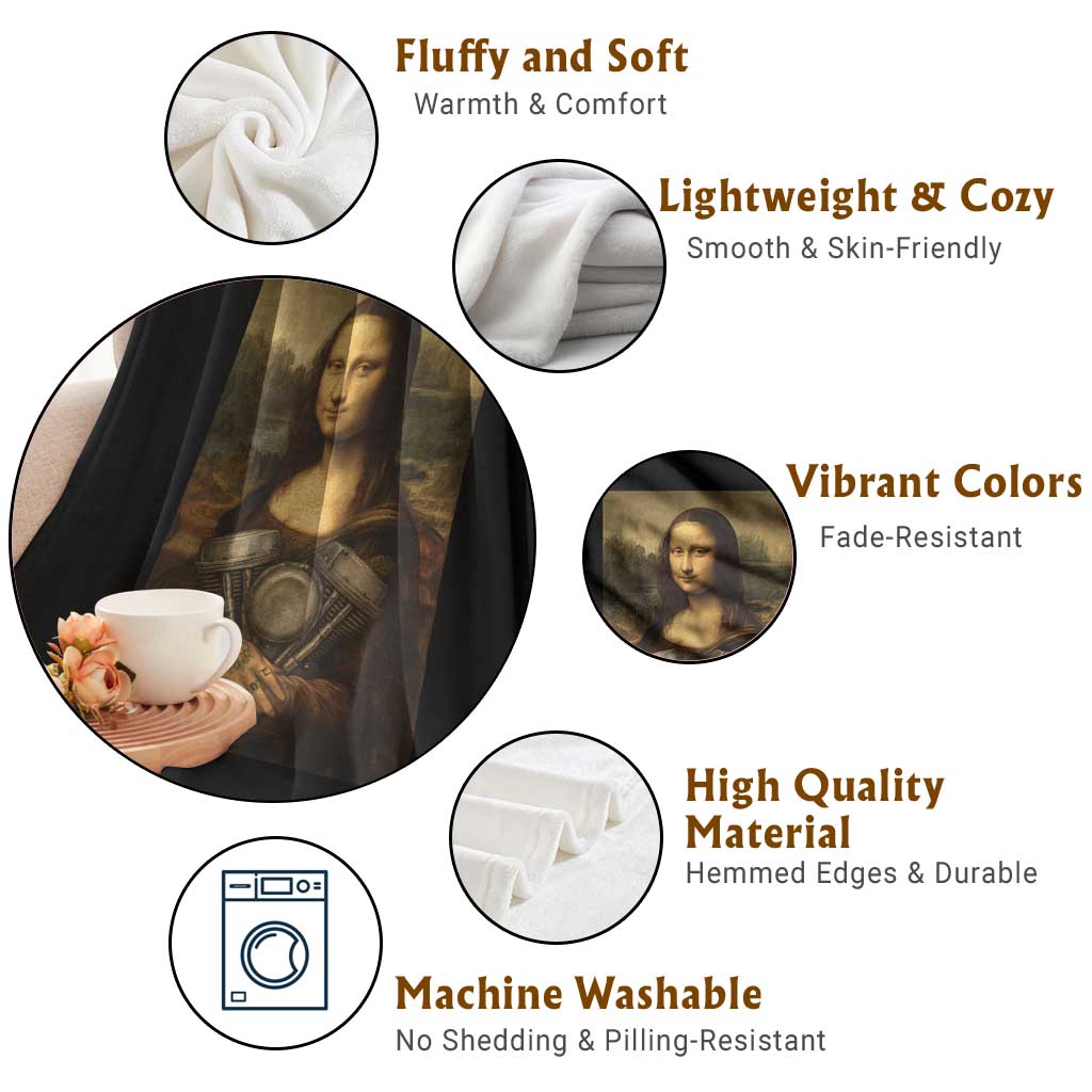 Funny Monalisa Rider Vintage Retro Motorcycle Engine Throw Blanket - Wonder Print Shop