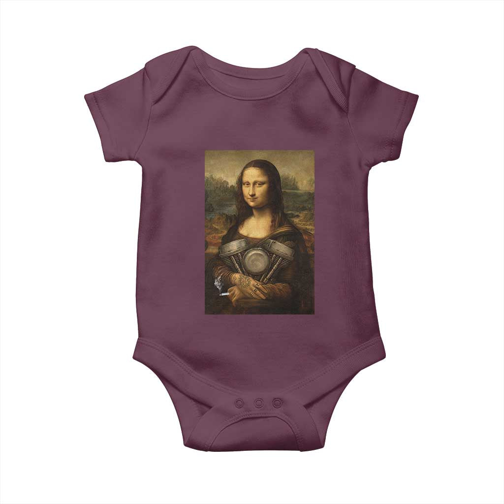 Funny Monalisa Rider Vintage Retro Motorcycle Engine Baby Onesie - Wonder Print Shop