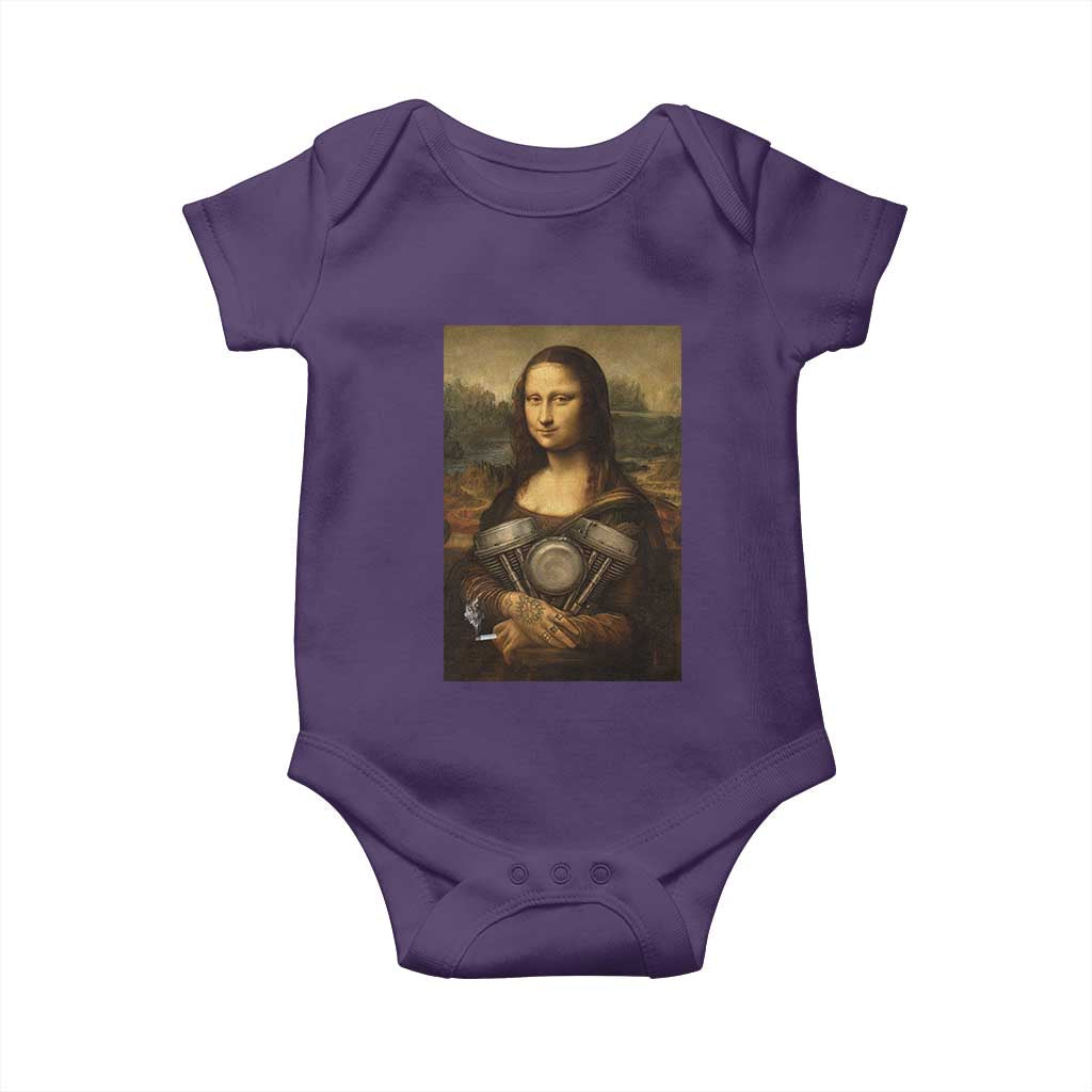 Funny Monalisa Rider Vintage Retro Motorcycle Engine Baby Onesie - Wonder Print Shop