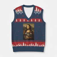 Funny Monalisa Rider Vintage Retro Motorcycle Engine V-Neck Knit Sweater Vest - Wonder Print Shop