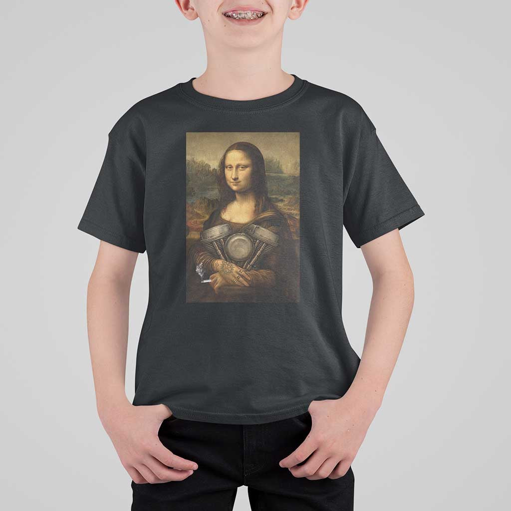 Funny Monalisa Rider Vintage Retro Motorcycle Engine T Shirt For Kid - Wonder Print Shop