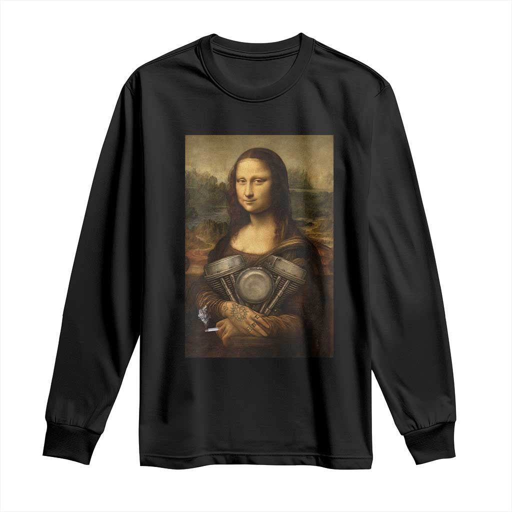 Funny Monalisa Rider Vintage Retro Motorcycle Engine Long Sleeve Shirt - Wonder Print Shop