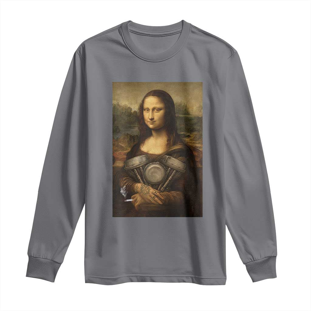 Funny Monalisa Rider Vintage Retro Motorcycle Engine Long Sleeve Shirt - Wonder Print Shop