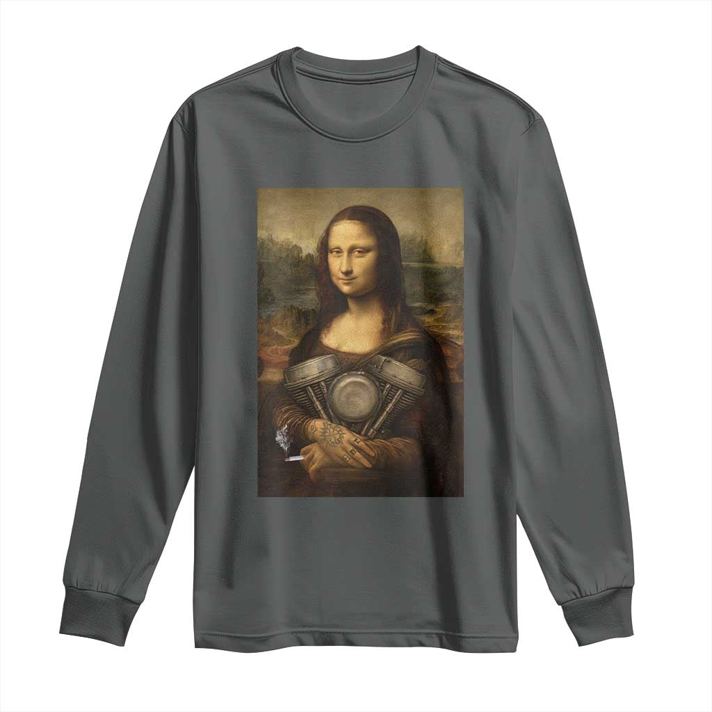 Funny Monalisa Rider Vintage Retro Motorcycle Engine Long Sleeve Shirt - Wonder Print Shop