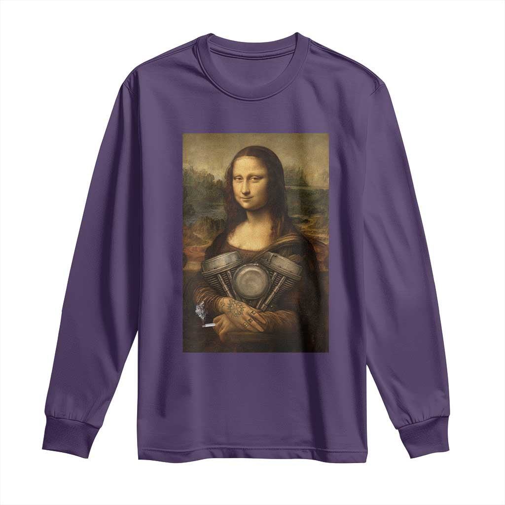 Funny Monalisa Rider Vintage Retro Motorcycle Engine Long Sleeve Shirt - Wonder Print Shop