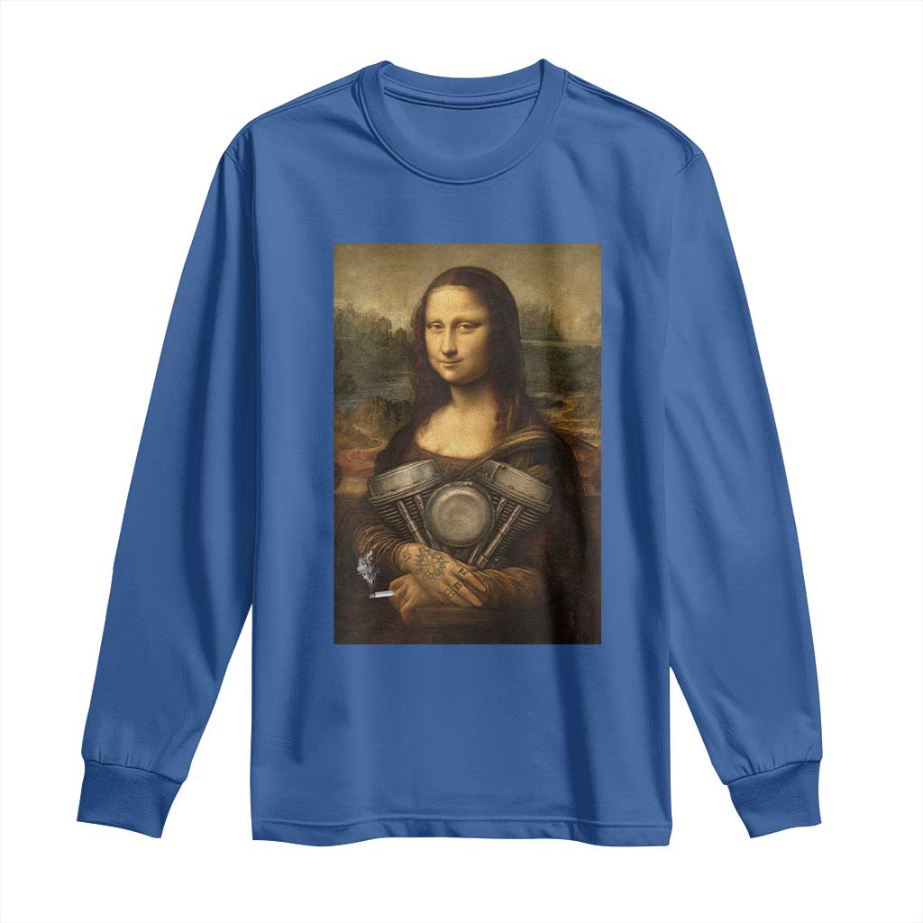 Funny Monalisa Rider Vintage Retro Motorcycle Engine Long Sleeve Shirt - Wonder Print Shop