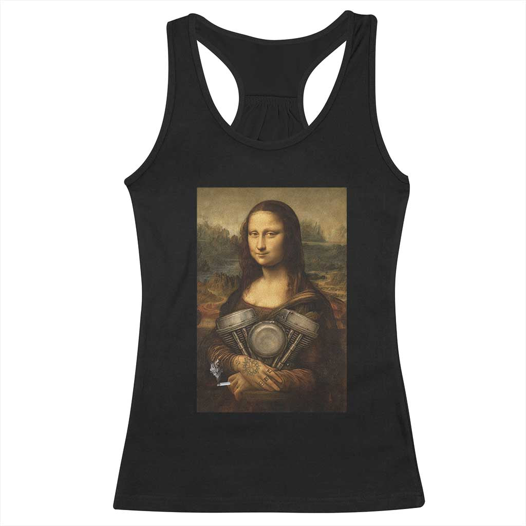 Funny Monalisa Rider Vintage Retro Motorcycle Engine Racerback Tank Top - Wonder Print Shop