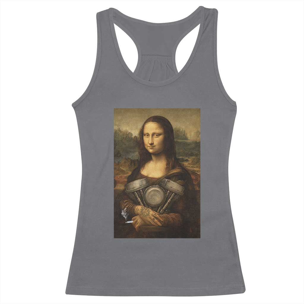 Funny Monalisa Rider Vintage Retro Motorcycle Engine Racerback Tank Top - Wonder Print Shop