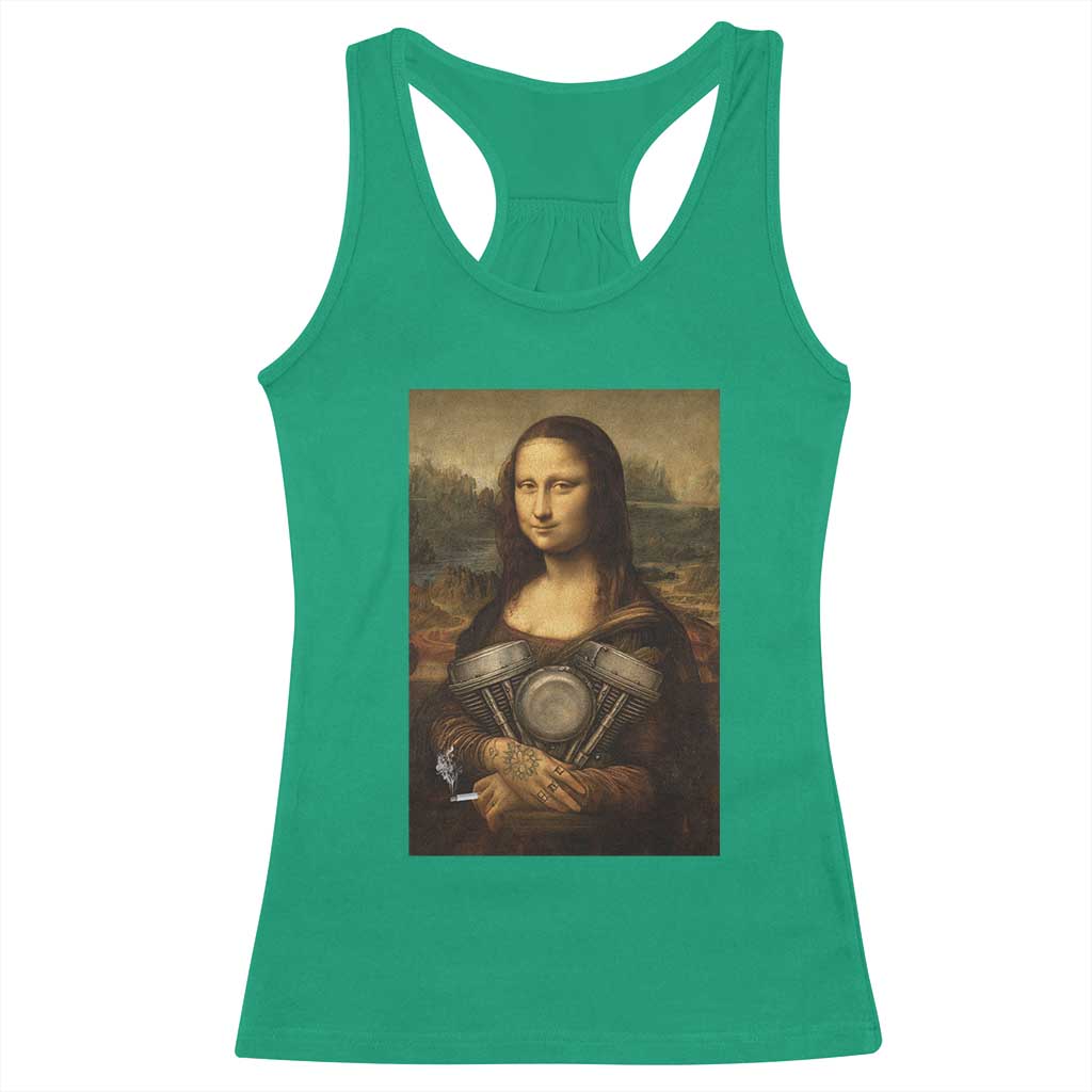 Funny Monalisa Rider Vintage Retro Motorcycle Engine Racerback Tank Top - Wonder Print Shop