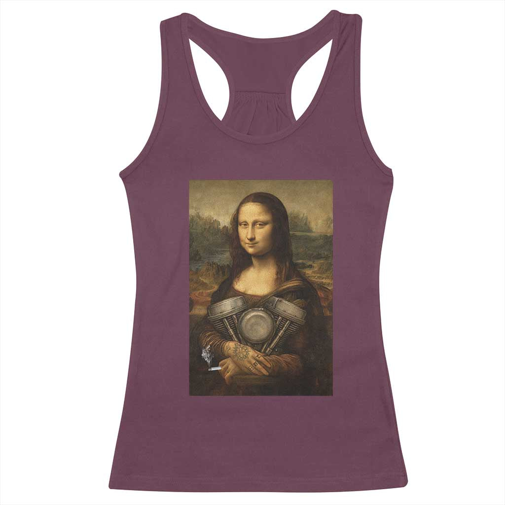 Funny Monalisa Rider Vintage Retro Motorcycle Engine Racerback Tank Top - Wonder Print Shop