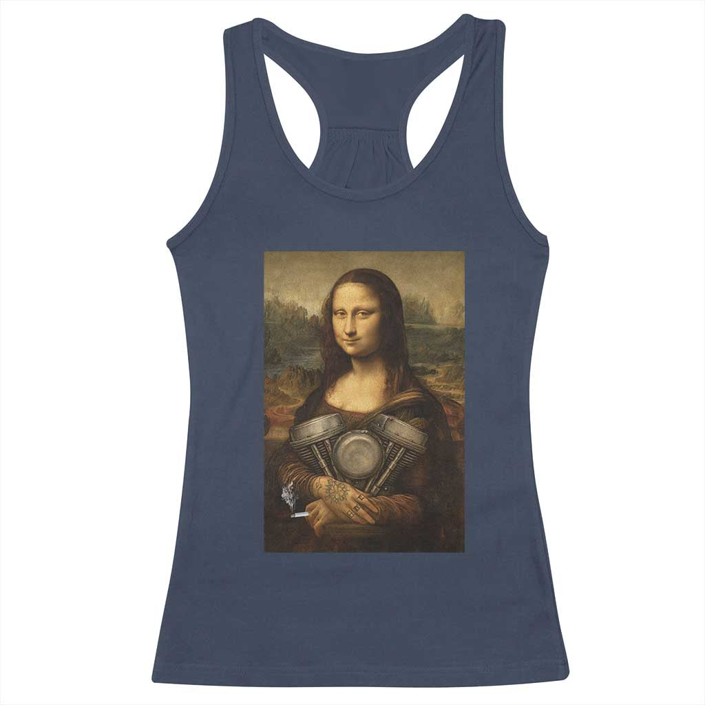 Funny Monalisa Rider Vintage Retro Motorcycle Engine Racerback Tank Top - Wonder Print Shop