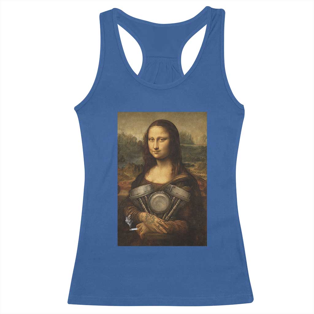 Funny Monalisa Rider Vintage Retro Motorcycle Engine Racerback Tank Top - Wonder Print Shop