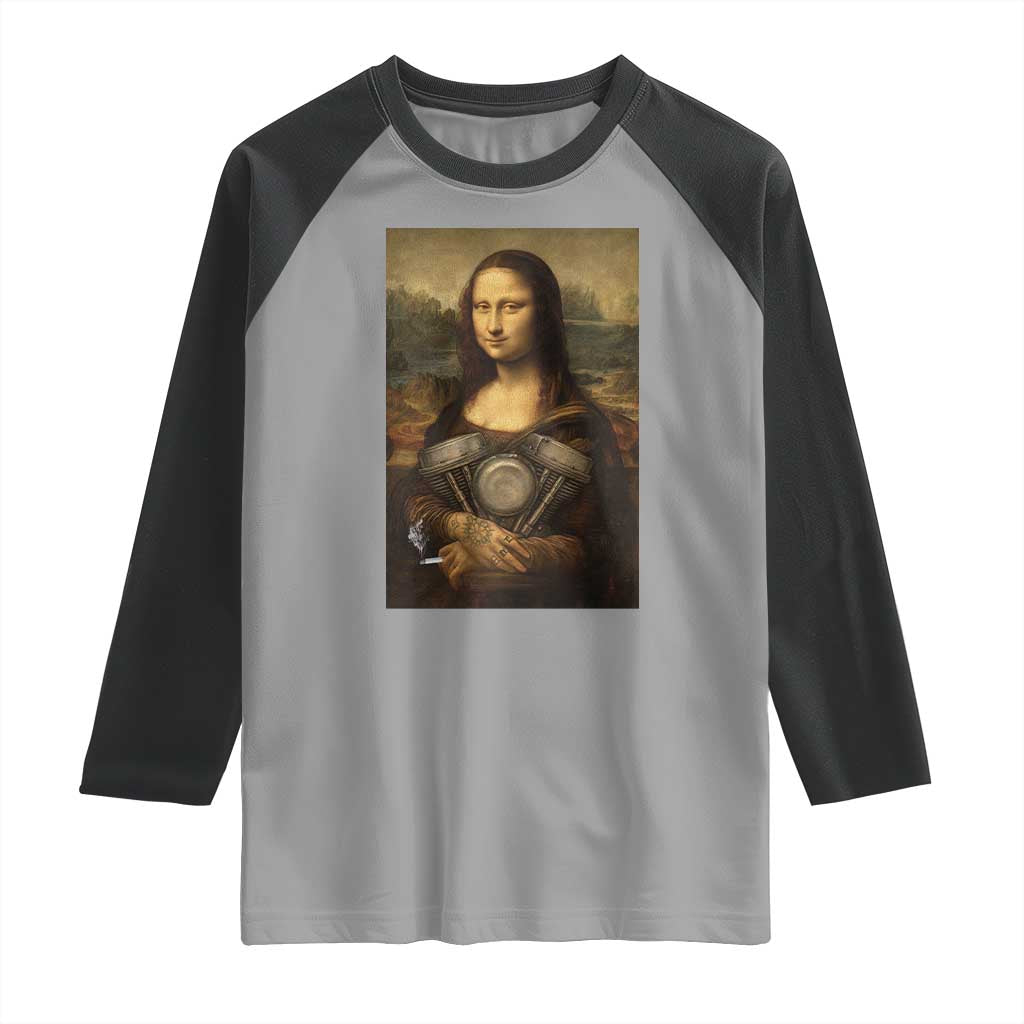 Funny Monalisa Rider Vintage Retro Motorcycle Engine Raglan Shirt - Wonder Print Shop