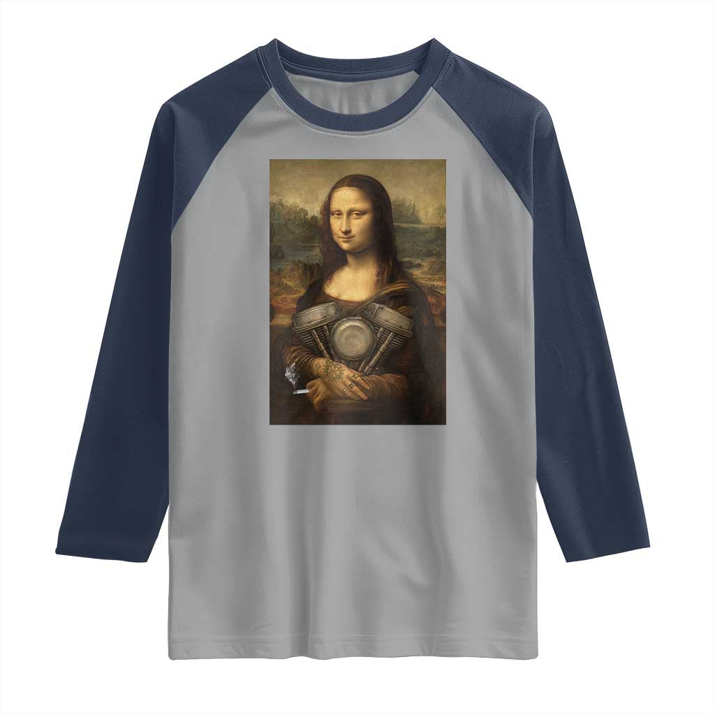 Funny Monalisa Rider Vintage Retro Motorcycle Engine Raglan Shirt - Wonder Print Shop