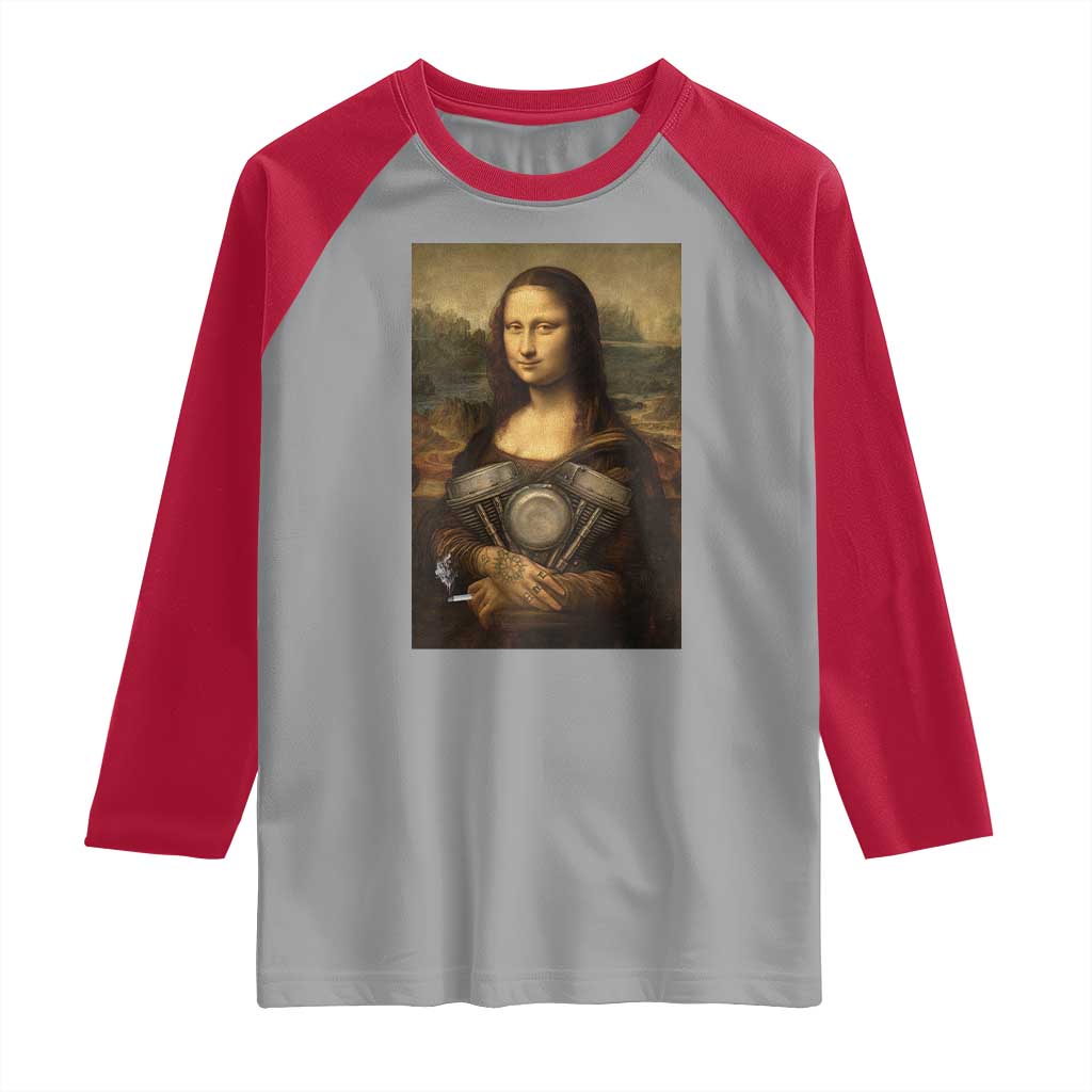Funny Monalisa Rider Vintage Retro Motorcycle Engine Raglan Shirt - Wonder Print Shop