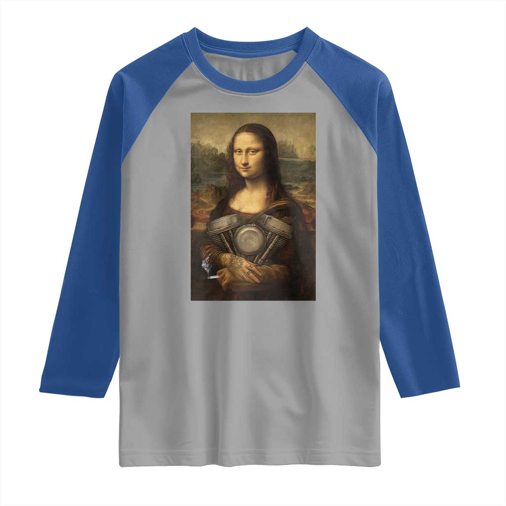 Funny Monalisa Rider Vintage Retro Motorcycle Engine Raglan Shirt - Wonder Print Shop