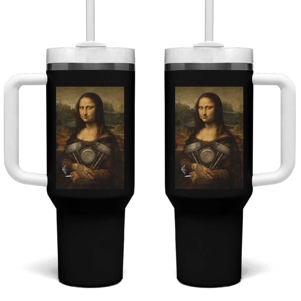 Funny Monalisa Rider Vintage Retro Motorcycle Engine Tumbler With Handle - Wonder Print Shop