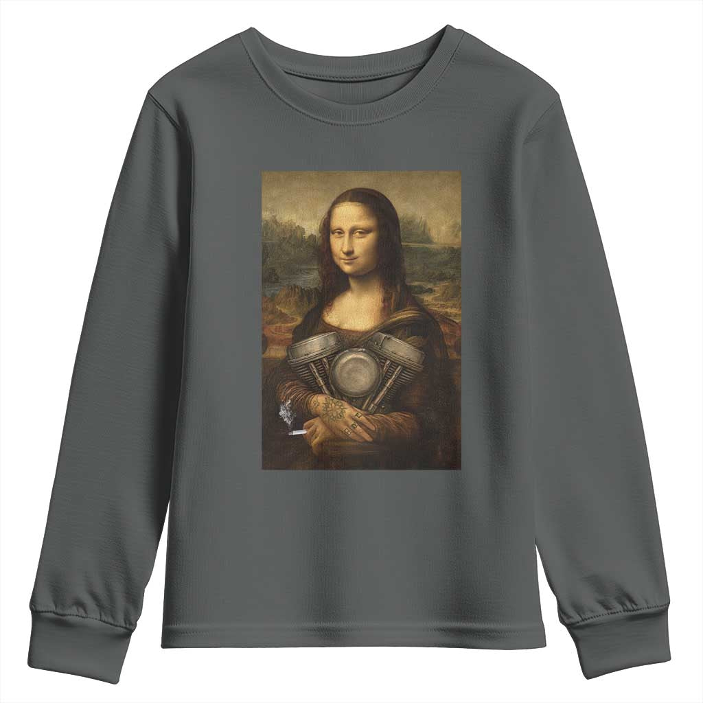 Funny Monalisa Rider Vintage Retro Motorcycle Engine Youth Sweatshirt - Wonder Print Shop
