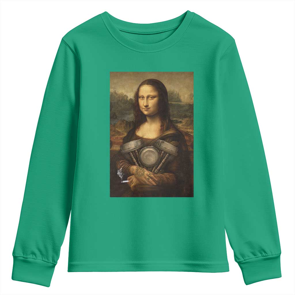 Funny Monalisa Rider Vintage Retro Motorcycle Engine Youth Sweatshirt - Wonder Print Shop