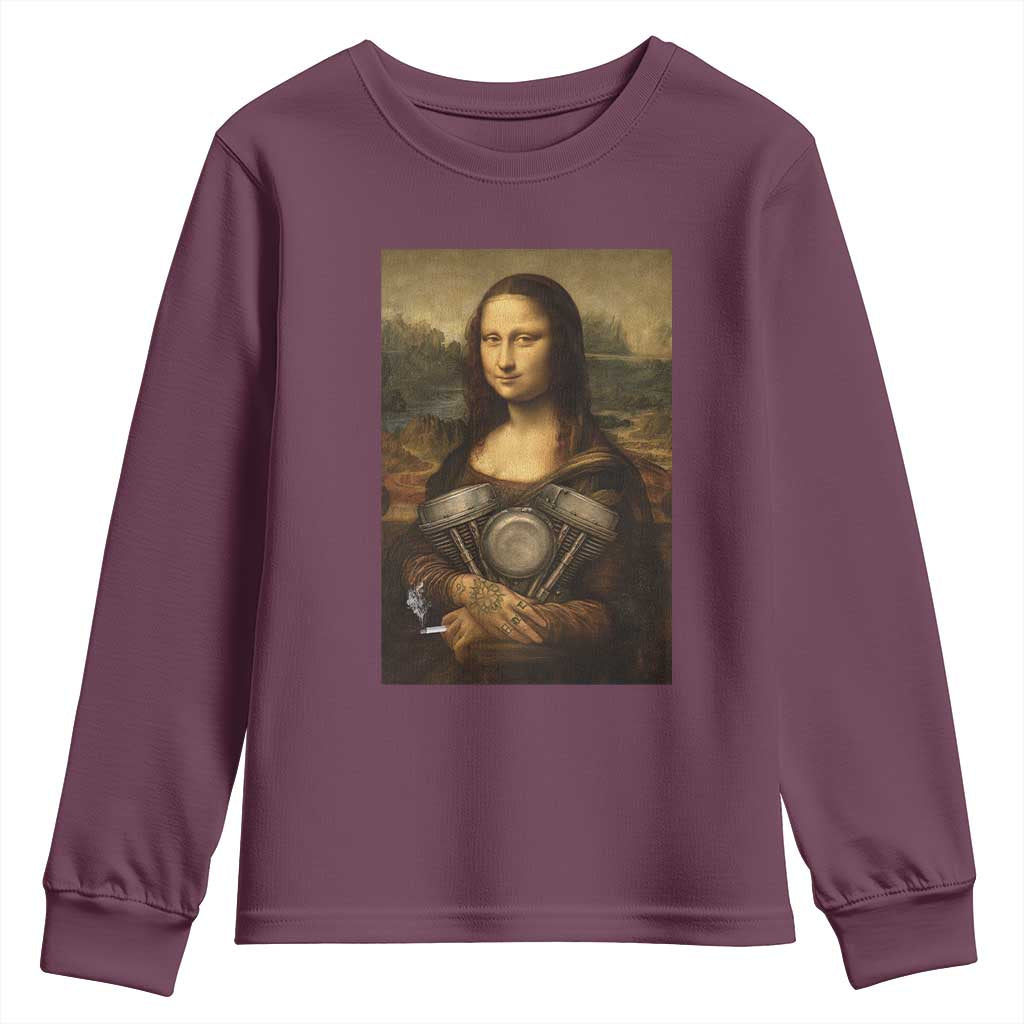 Funny Monalisa Rider Vintage Retro Motorcycle Engine Youth Sweatshirt - Wonder Print Shop