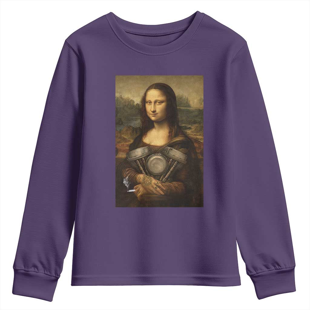 Funny Monalisa Rider Vintage Retro Motorcycle Engine Youth Sweatshirt - Wonder Print Shop