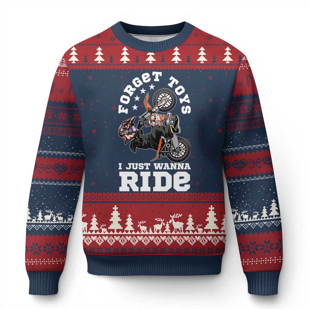 Dirt Bike Boys Ugly Christmas Sweater Funny Forgive Toys I Just Wanna Ride Motocross Rider - Wonder Print Shop