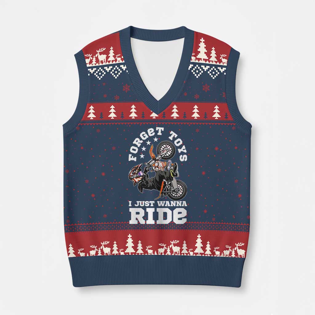 Dirt Bike Boys V-Neck Knit Sweater Vest Funny Forgive Toys I Just Wanna Ride Motocross Rider - Wonder Print Shop