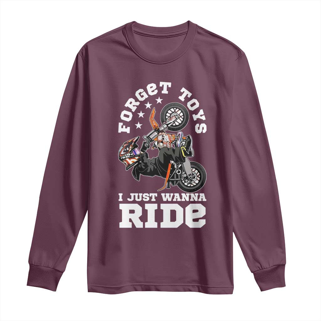 Dirt Bike Boys Long Sleeve Shirt Funny Forgive Toys I Just Wanna Ride Motocross Rider - Wonder Print Shop