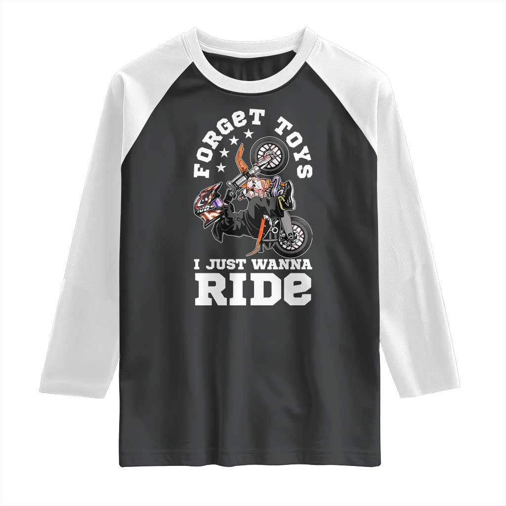 Dirt Bike Boys Raglan Shirt Funny Forgive Toys I Just Wanna Ride Motocross Rider - Wonder Print Shop