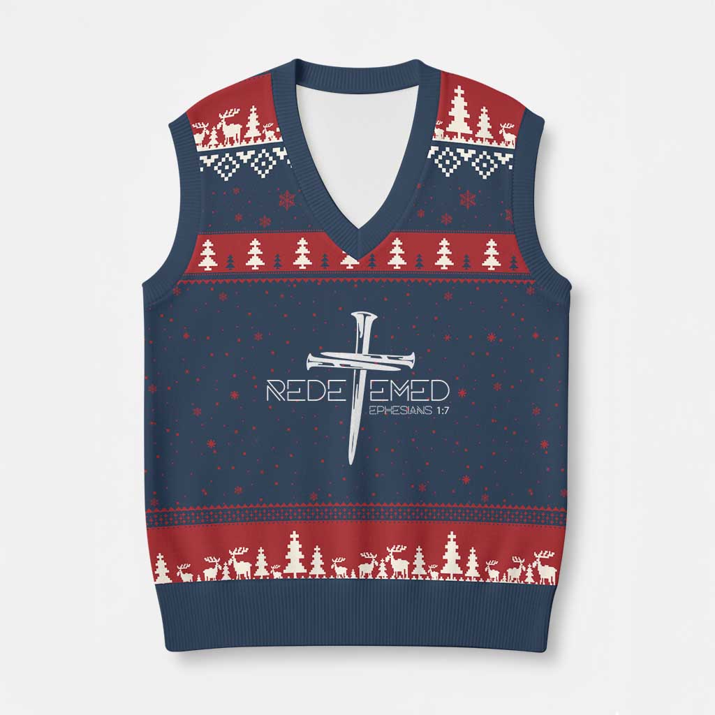 Redeemed Christian Vintage Ephesians Bible Verse Redemption V-Neck Knit Sweater Vest - Wonder Print Shop