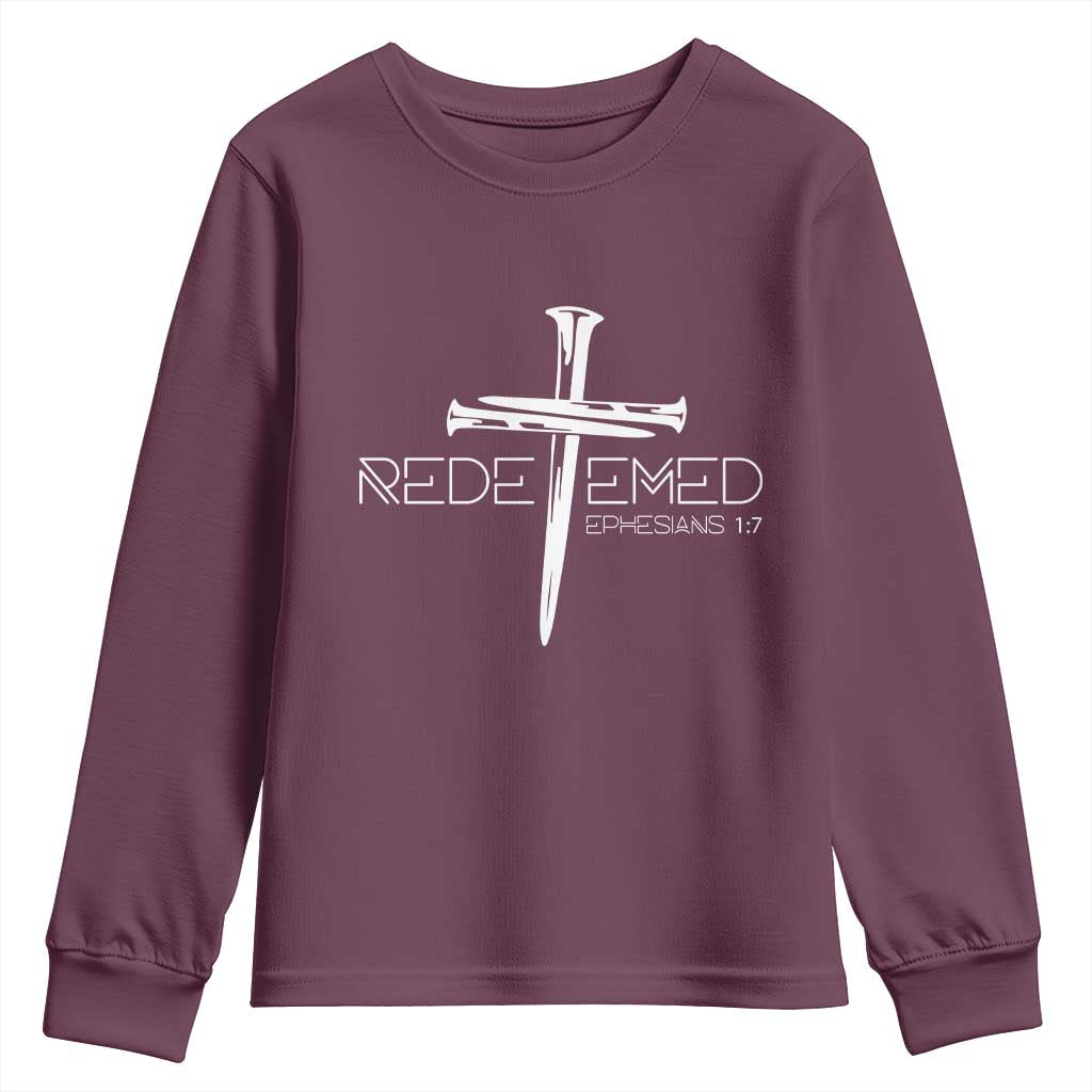 Redeemed Christian Vintage Ephesians Bible Verse Redemption Youth Sweatshirt - Wonder Print Shop