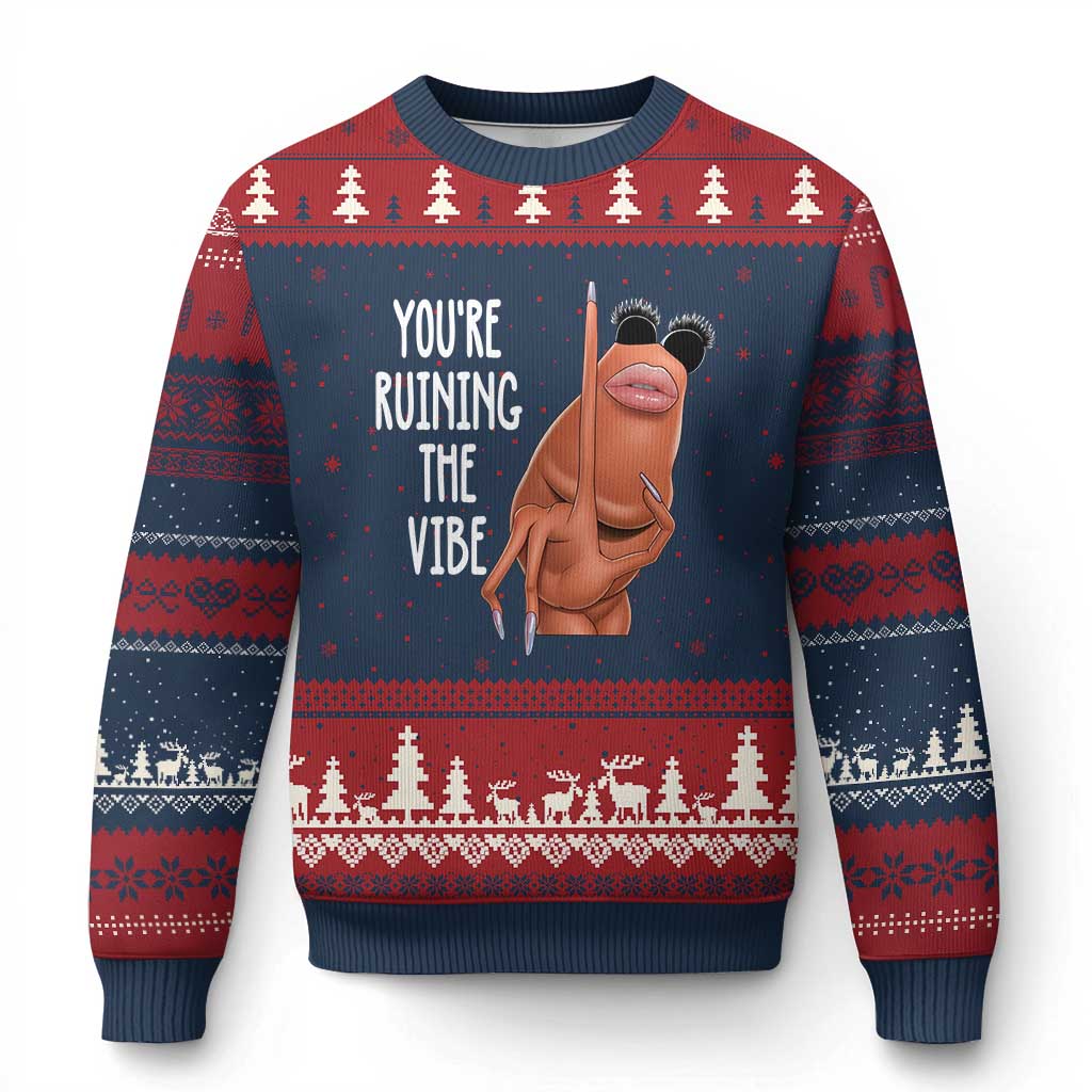 Funny Marcus Ugly Christmas Sweater You Are Ruining The Vibe Worm Meme - Wonder Print Shop