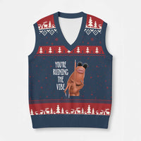 Funny Marcus V-Neck Knit Sweater Vest You Are Ruining The Vibe Worm Meme - Wonder Print Shop
